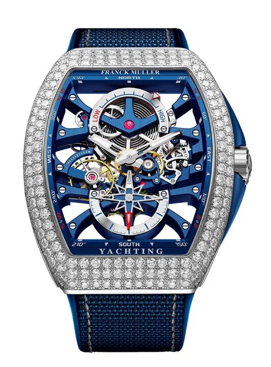 Best FRANCK MULLER Vanguard Yachting Anchor Skeleton V 45 S6 PR SQT ANCRE FM YACHT (BL) WG Replica Watch